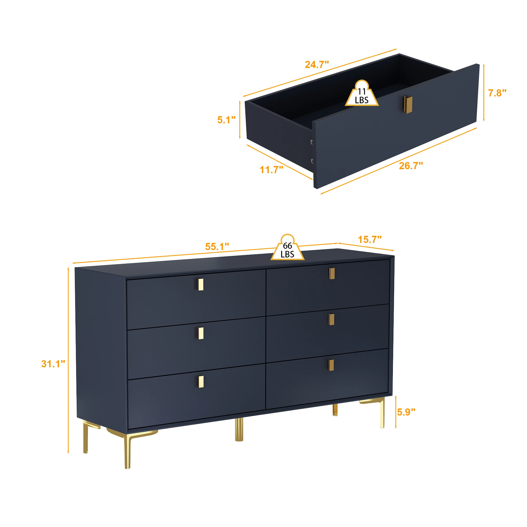 Modern 6-Drawer Dresser 6