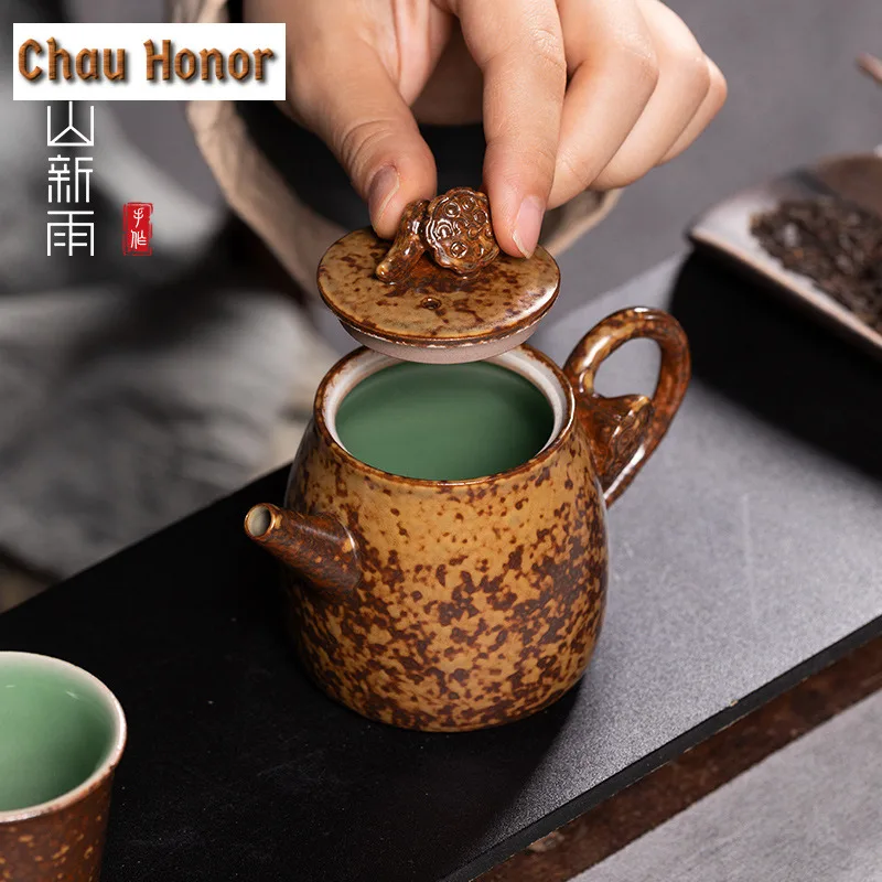 Longquan Celadon Gray Glaze Lotus Pod Tea Set Complete Set Handmade Tea Ceremony Set Teapot and Tea Cup Set Chinese Tea Set Gift