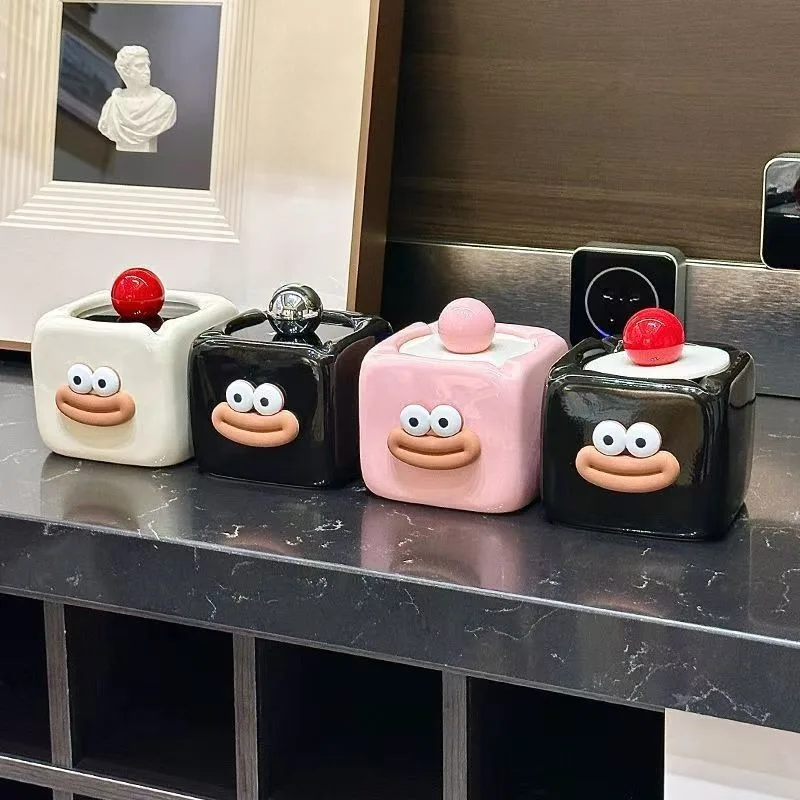 Ceramic Ashtray Cute Office Living Room Decoration Ornaments Ash-proof With Lid Adorable