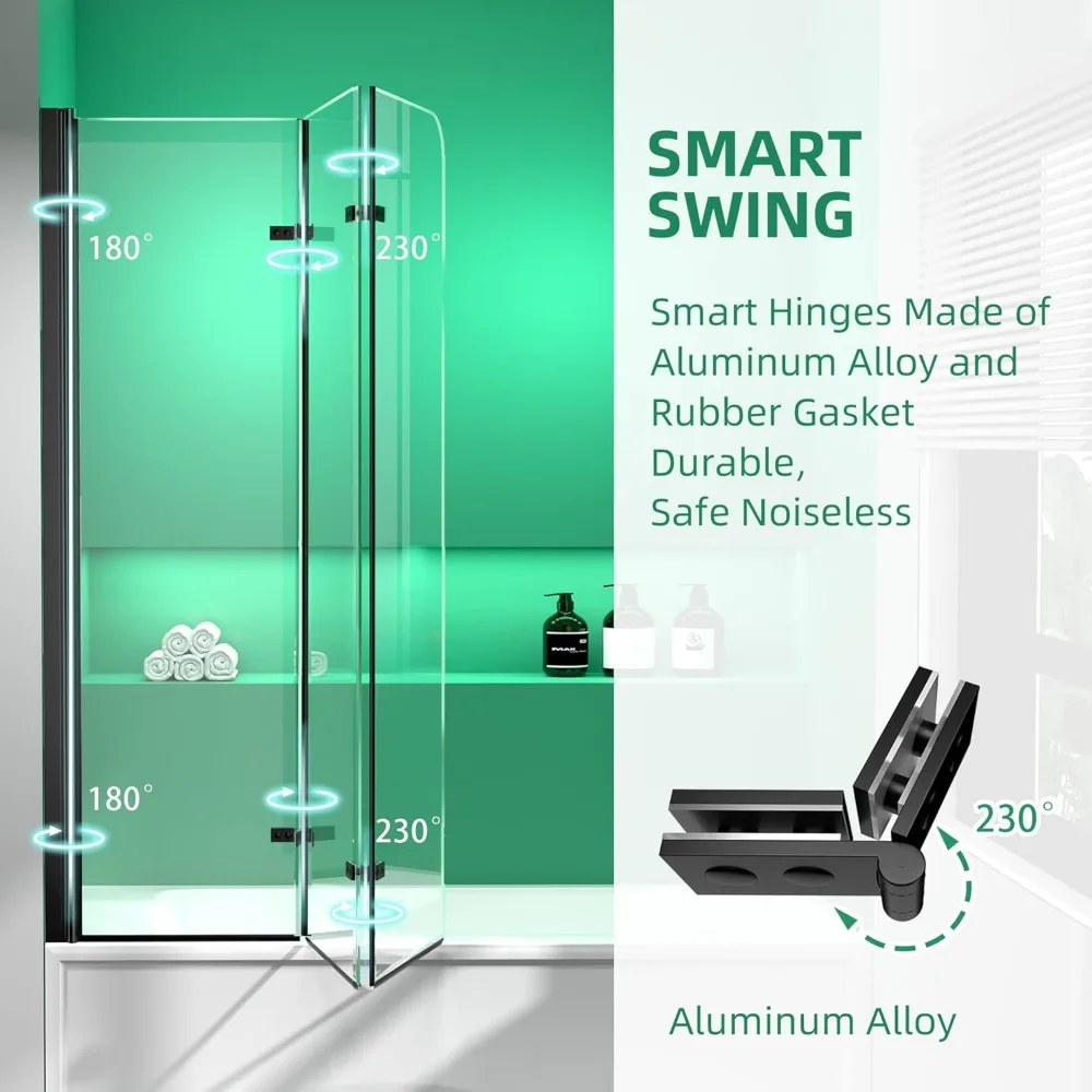 Tub Shower Door Semi-Frameless Foldable Hinged Bathtub Glass Door Screen for Shower with Tempered Coating Glass Panel Matte 6