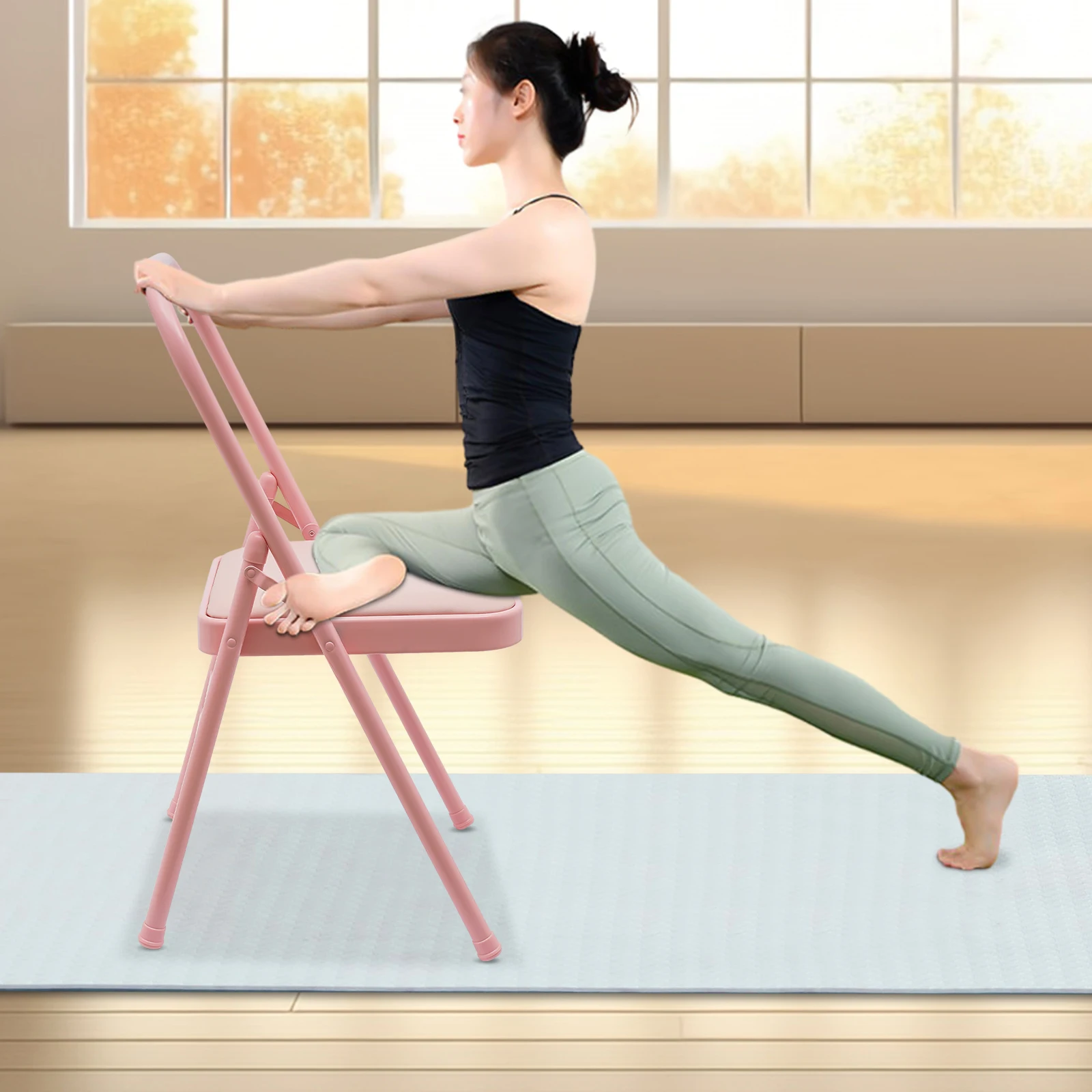 FoldableYogaAuxiliaryChairYogaChairwithLumbarBackSupportYoga