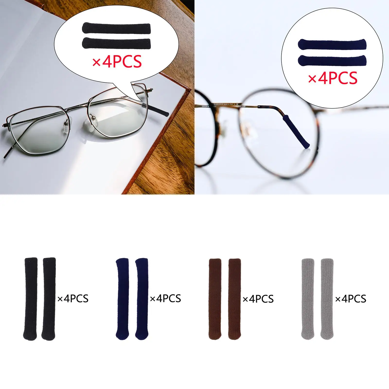 4 Pairs Eyeglasses Temple Tips Sleeve Retainer Glasses Arm Sleeve Soft Knitted Eyewear Retainer Comfortable Glasses Ear Cushions 6