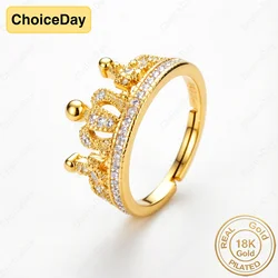 Luxury 18K Gold Plated Zircon Crown Ring - Elegant Women's Engagement Party Accessory - Resizable (Gold)