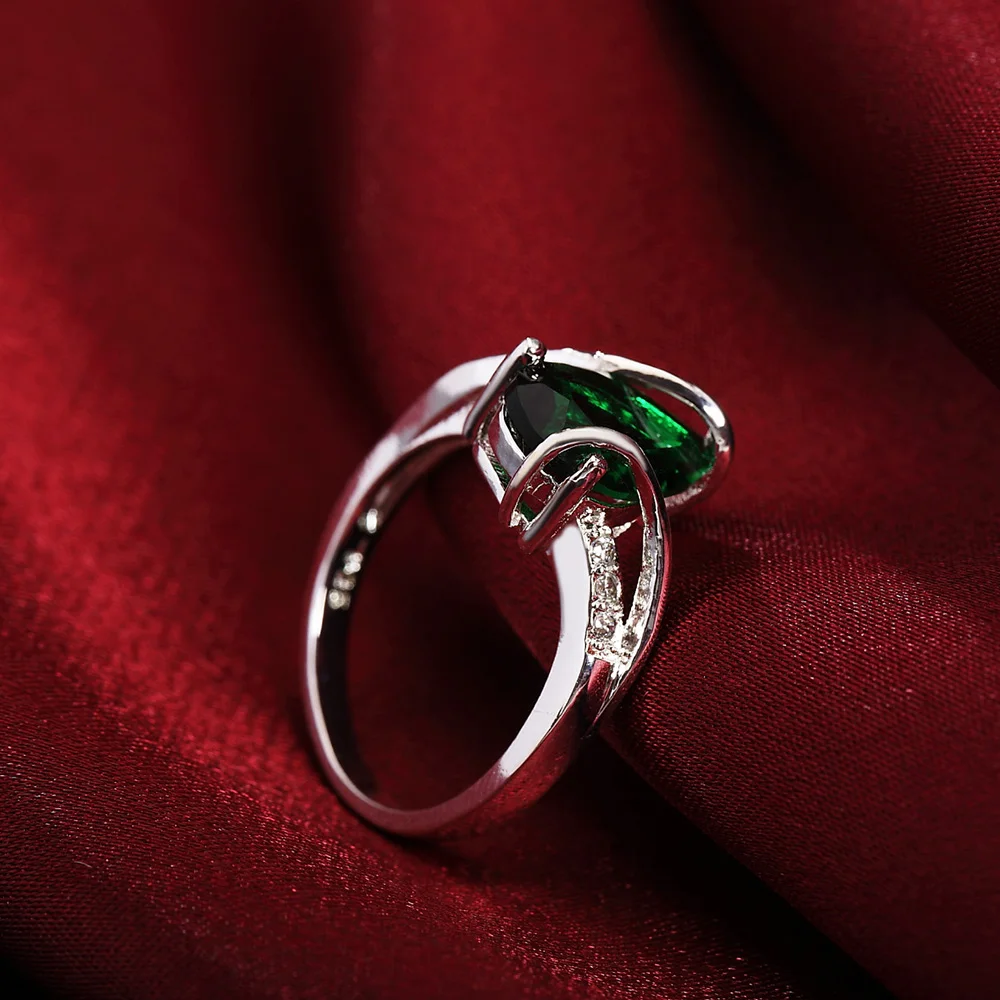 925 Sterling silver green crystal Water droplets Rings For women size 7 8 Fashion engagement wedding Jewelry,silver ring,wedding rings,silver rings