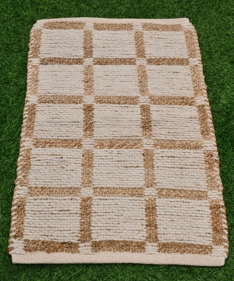 

Carpet Bedroom Decor 1.75x2.5 Ft Wool and Jute Weave Rugs Area Carpet White and Beige Floor Mat Carpets for Living Room Decor