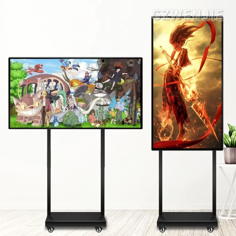 43 inch Smart Interact Screen Portable TV on Wheels Smart Wireless Portable Monitor With Moveable Stand HD Touch LCD TV