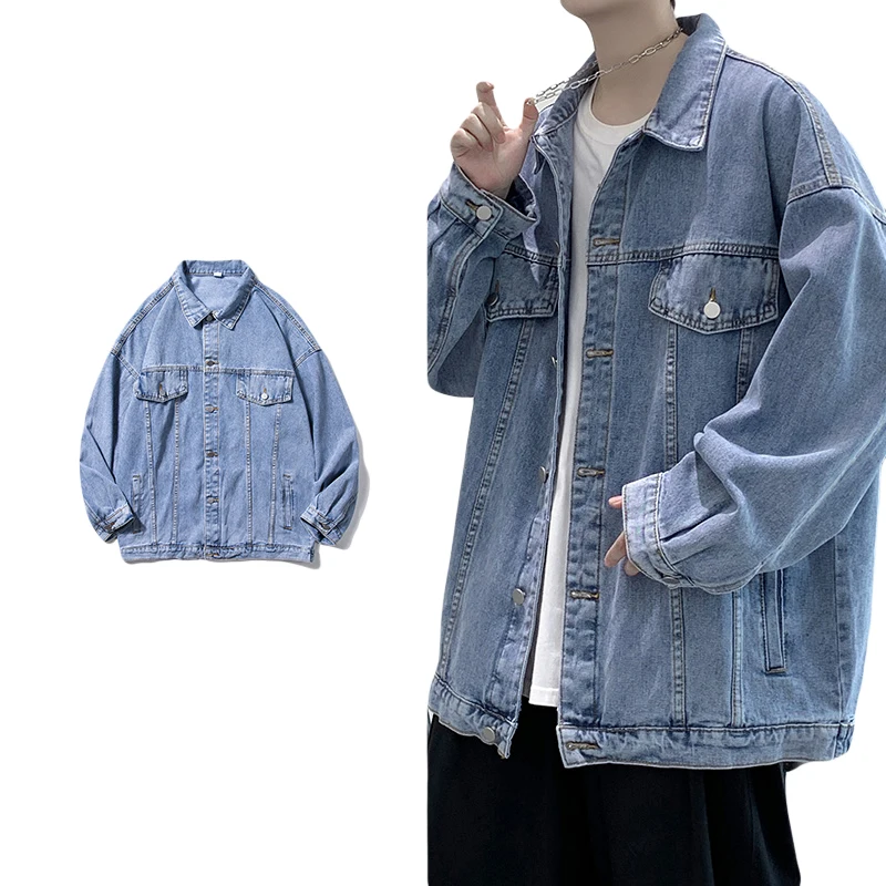 

Denim Jacket Men's Spring High Street Loose-Fitting Workwear Jacket Hong Kong Style Casual All-Matching Lapel Couple Top Clothes