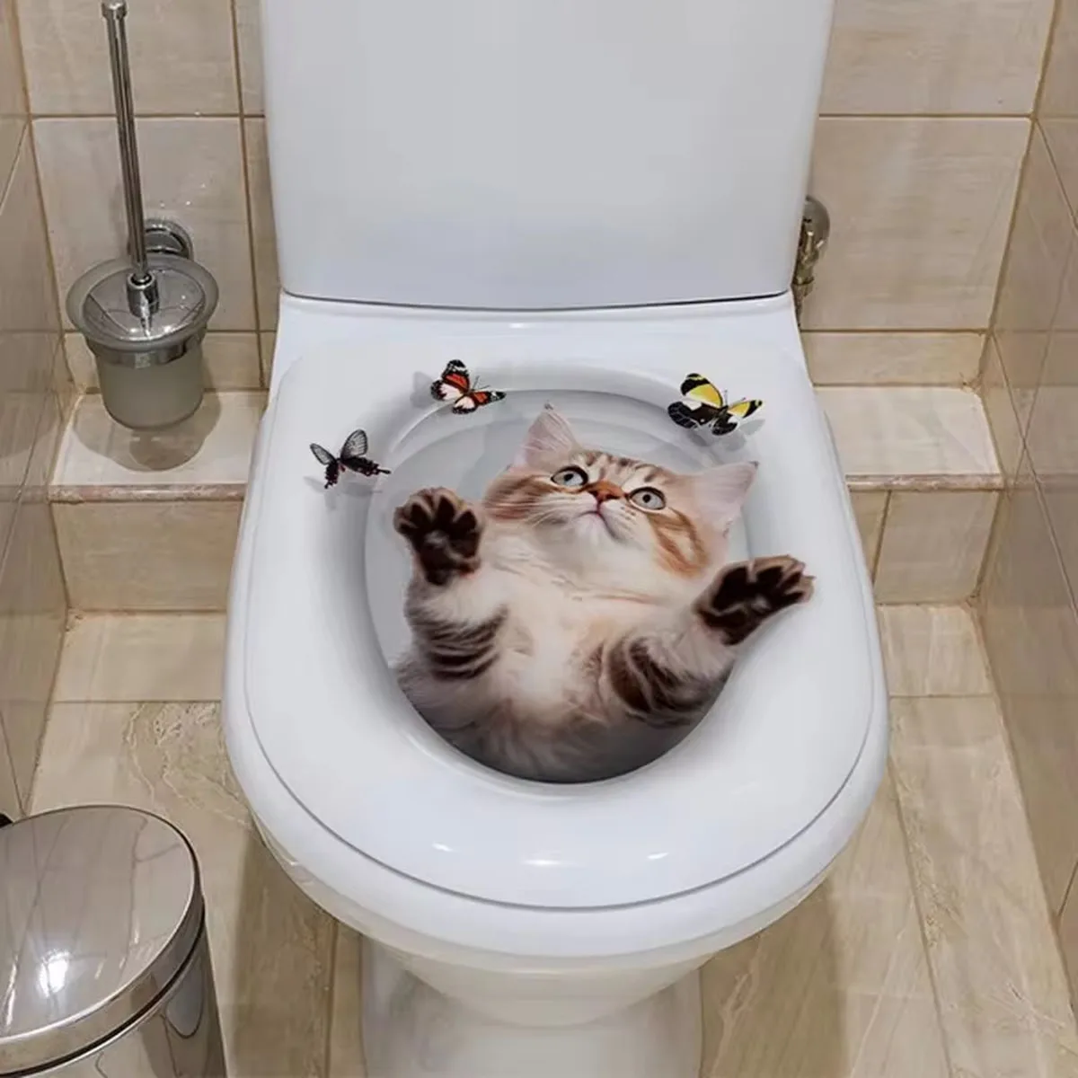 1pc Scary Cat Toilet Wall Stickers Unique Home Decoration Decal Fun Atmosphere