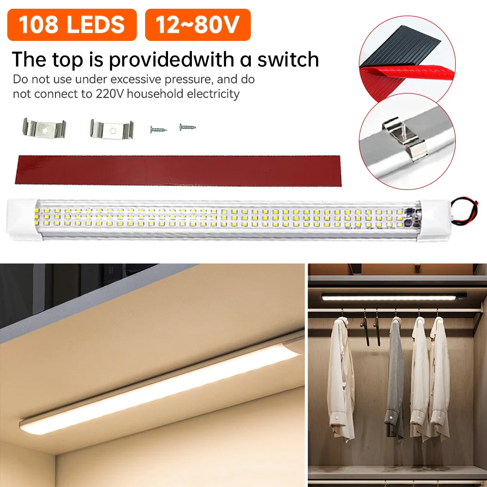 

12V 108LED Car Interior Light Strip Bar Lamp Self-Adhesive Dome Light For Van Bus Caravan On/Off Switch Car Trunk Lamp Light