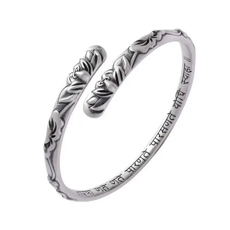 XIYANIKE Vintage Thai Silver Lotus Flower Cuff Bracelet For Women Girl Ethnic Fashion New Jewelry Party Lady Gift Pulseras Mujer - Image 5