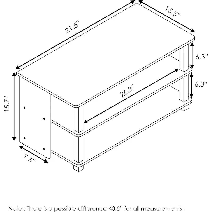 TurnNTube 3Tier Compact Open Storage Shoe Rack for Closet Entryway French Oak Black