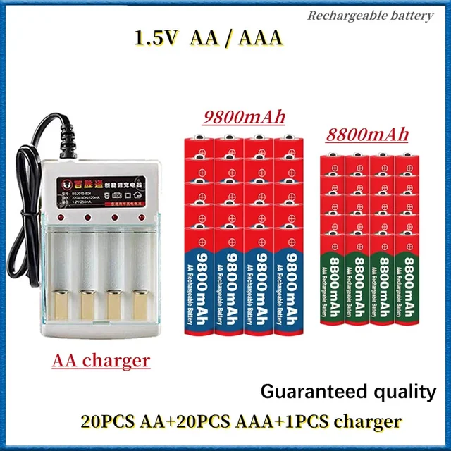 충전식 니켈 수소 배터리, 전자 장난감, 카메라 배터리에 사용, 1.5V AA9800mAh + AAA8800mAh + 충전기 1.5V, 신제품