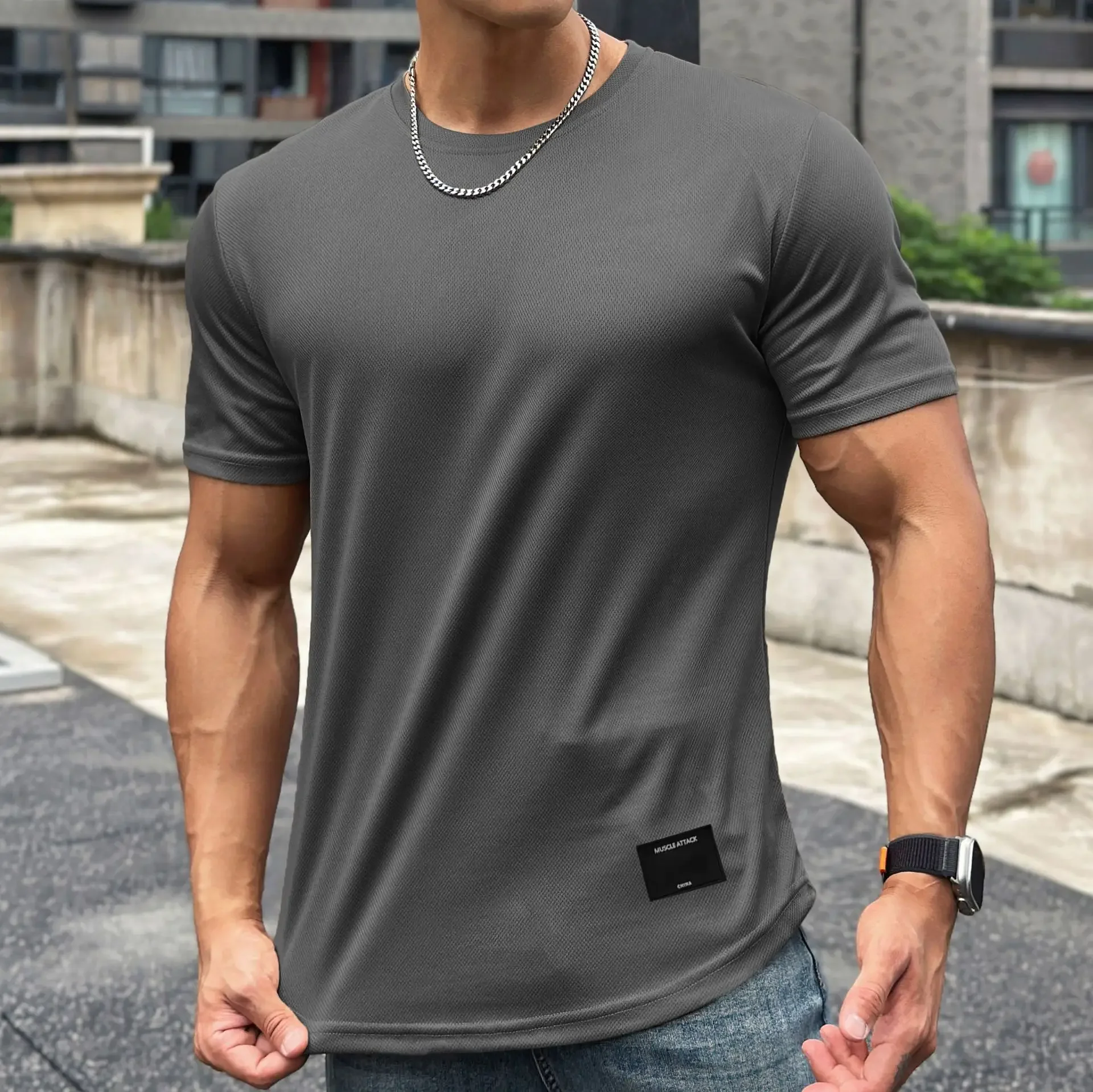 2024 new Men Summer Short Sleeve Fitness T Shirt Running Sport Gym Muscle T Shirt Workout Casual High Quality Tops Clothing 4