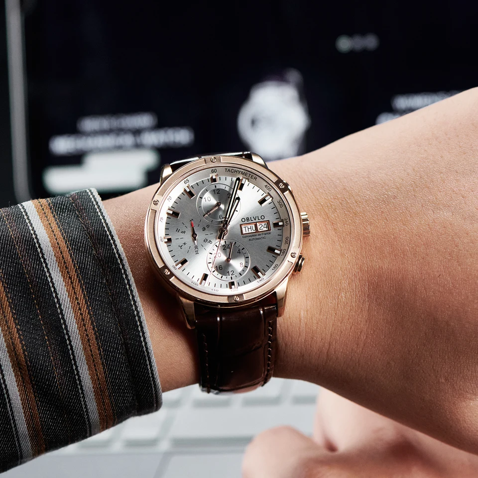 Orologio Uomo OBLVLO Meccanico Automatico - Acciaio 316L, Vetro Zaffiro, Data, Impermeabile 50m