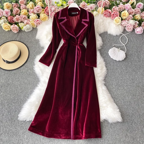 Elegant Lady's Coat Autumn Winter Velvet Suit Collar Dress Long To The  Ankle Over The Knee Fashion Temperament Long Trench Coat - AliExpress