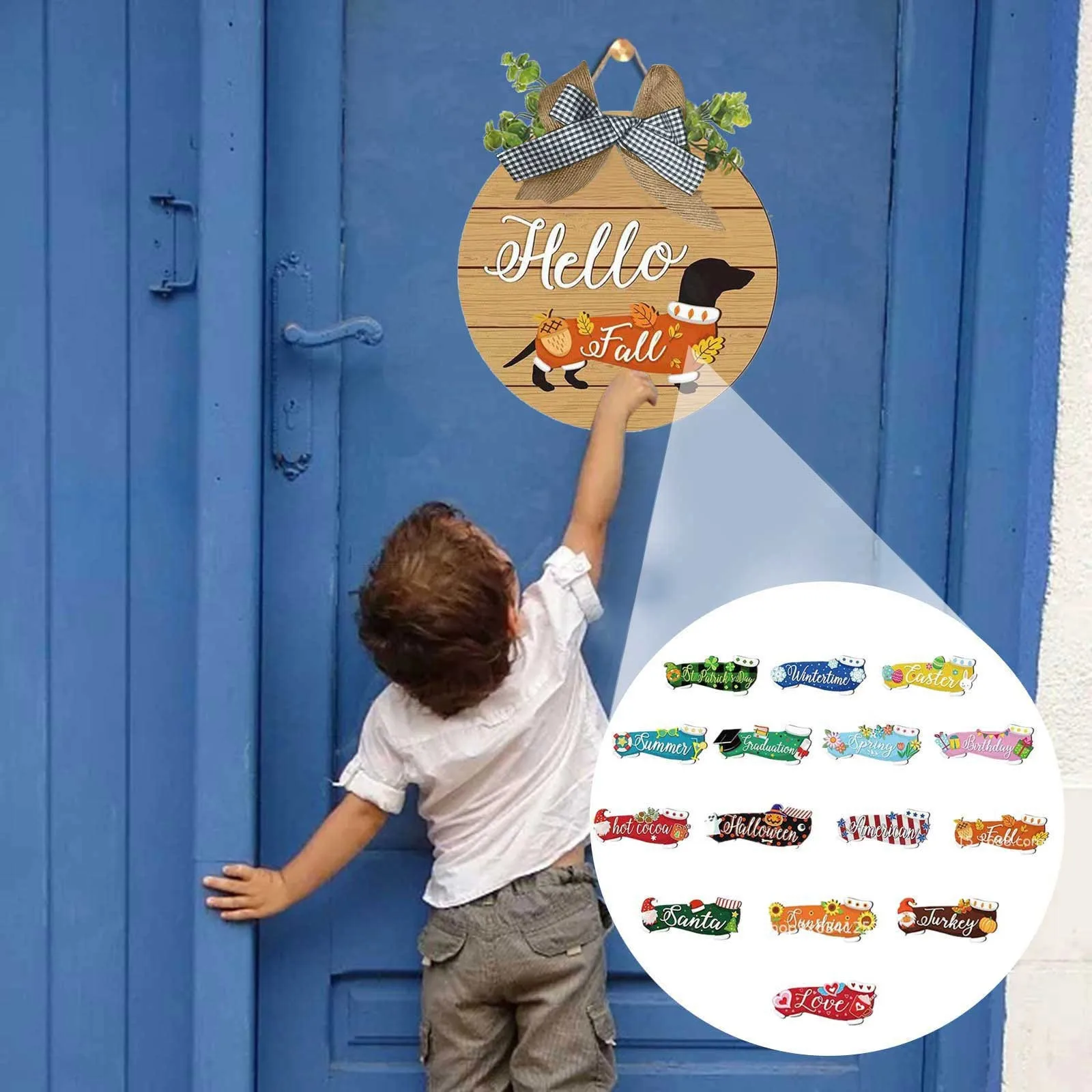 

DIY Dachshund Wooden Welcome Doorplate Sign Hanging Ornament Personalized Replaceable Wood Festival Decoration Plaque For Home