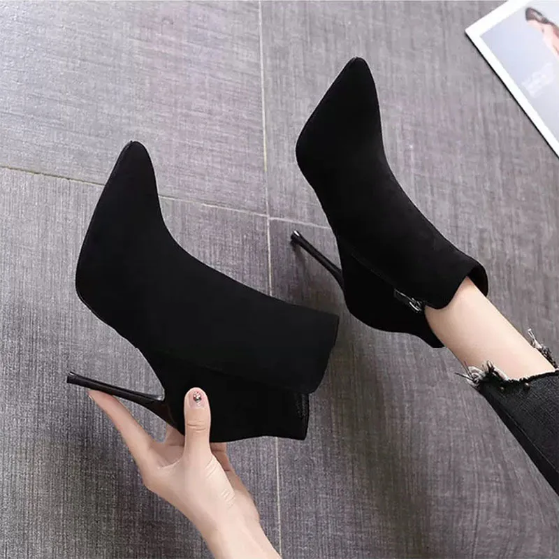 Stivaletti Donna 2022 Autunno/Inverno Scarpe Tacco Alto Sexy Nero Stiletto Punta A Punta Cerniera Laterale Botines Casual Botas De Mujer