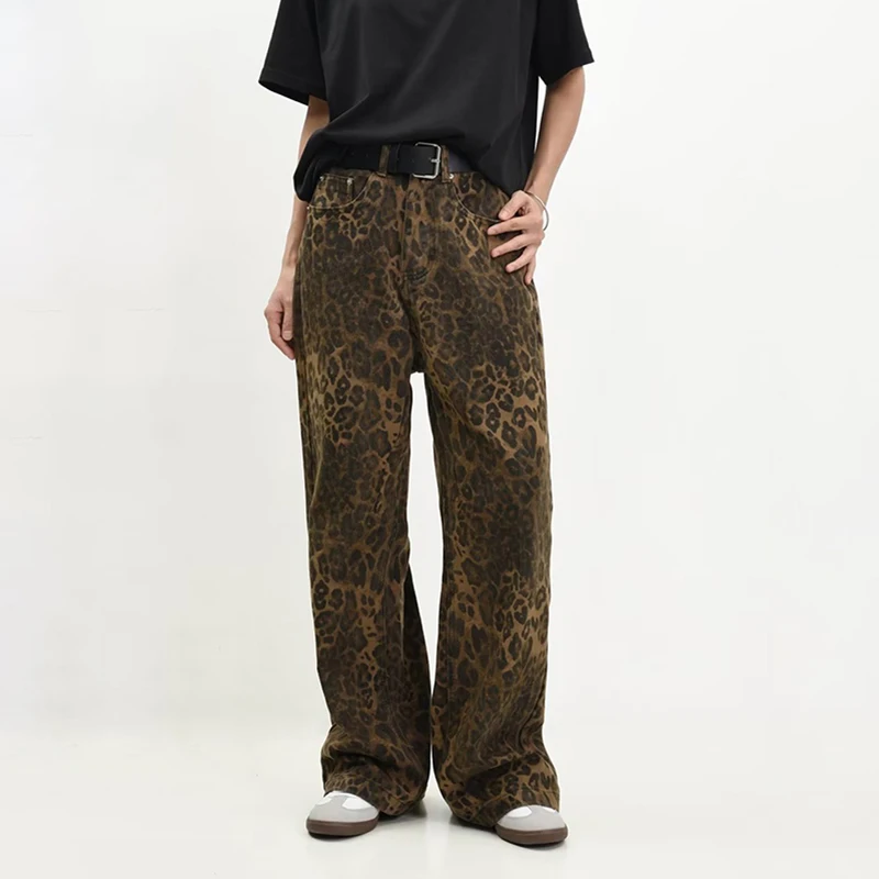 

Tan Leopard Jeans Women&Men Denim Pants Large Wide Leg Trousers Street Wear Hip Hop Vintage Cotton Loose Jeans Casual