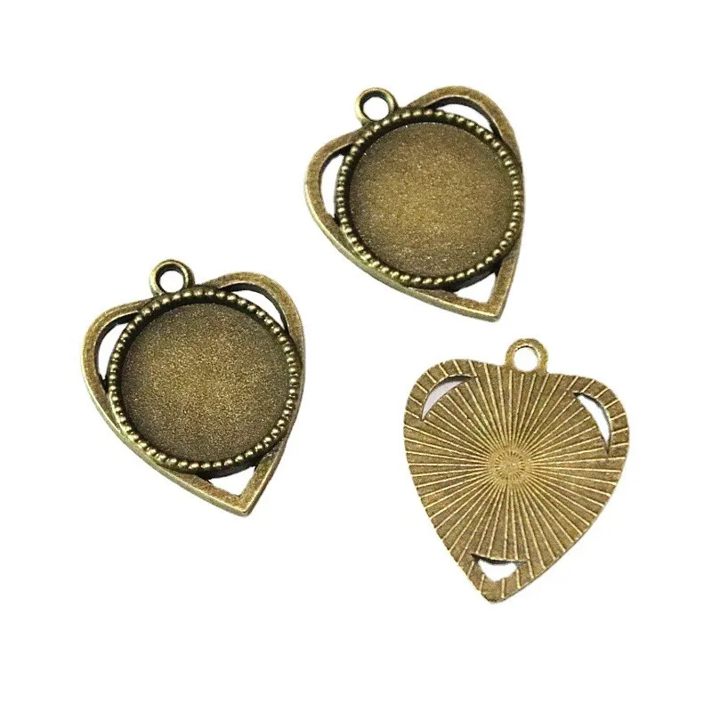 

16Pcs/Lot Fit 18MM Round Glass Base Setting Charms For Jewelry DIY Making Antique Bronze Color Heart Tray Pendant