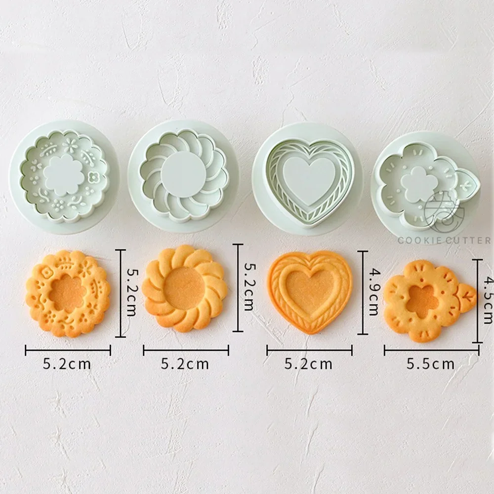 Valentine's Day Sandwich Biscuit Mould 3D Cookie Embossing Mould Flower Love Heart Fruit Animal Shaped Baking Cake Mold Set