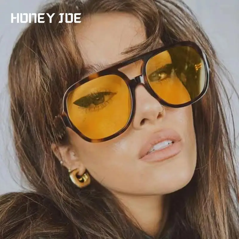 

Vintage Trendy Pilot Double Beam Sunglasses For Men Women Ins Hot Ocean Lens Large Frame Sun Glasses Retro Fashion Outdoor Beach