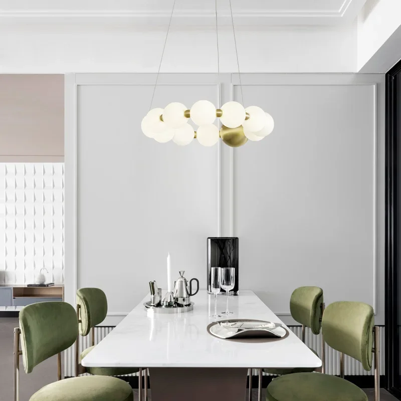 French Pearl Necklace Dining Chandelier Nordic Living Room Chandelier Full Copper Buddha Bead Acrylic Lamp