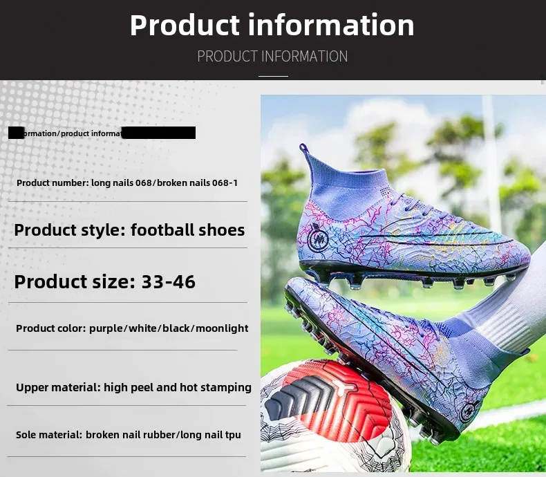 Chaussures de football unisexes à clous longs pour entraînement sur gazon