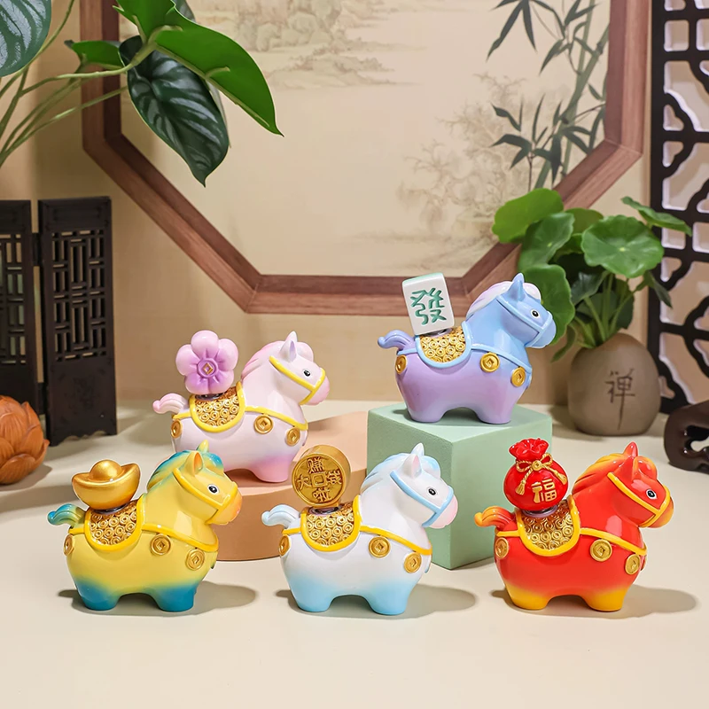 1pc Zodiac Horse Home Ornaments Rotatable Year of The Horse Resin Cartoon Horse Statue Deorations Horse Mascot DIY Craft