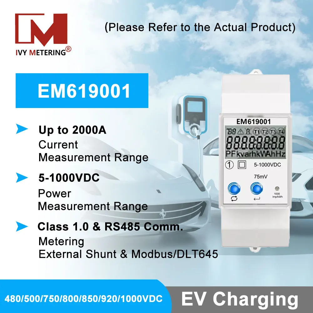 Em619001 5-1000Vdc Din Rail Modbus Misuratore Di Energia Bidirezionale Ev Dc Meter Per Caricabatterie Rapido Dc