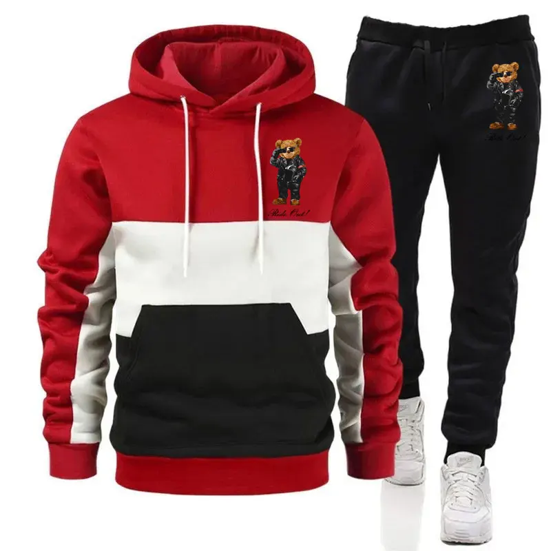 

Men Patchwork Design Printed Hoodie Set Urban Sweatshirt Casual Sweatpant Suit Male Harajuku Y2k Fashion Hoody Street Sportswear