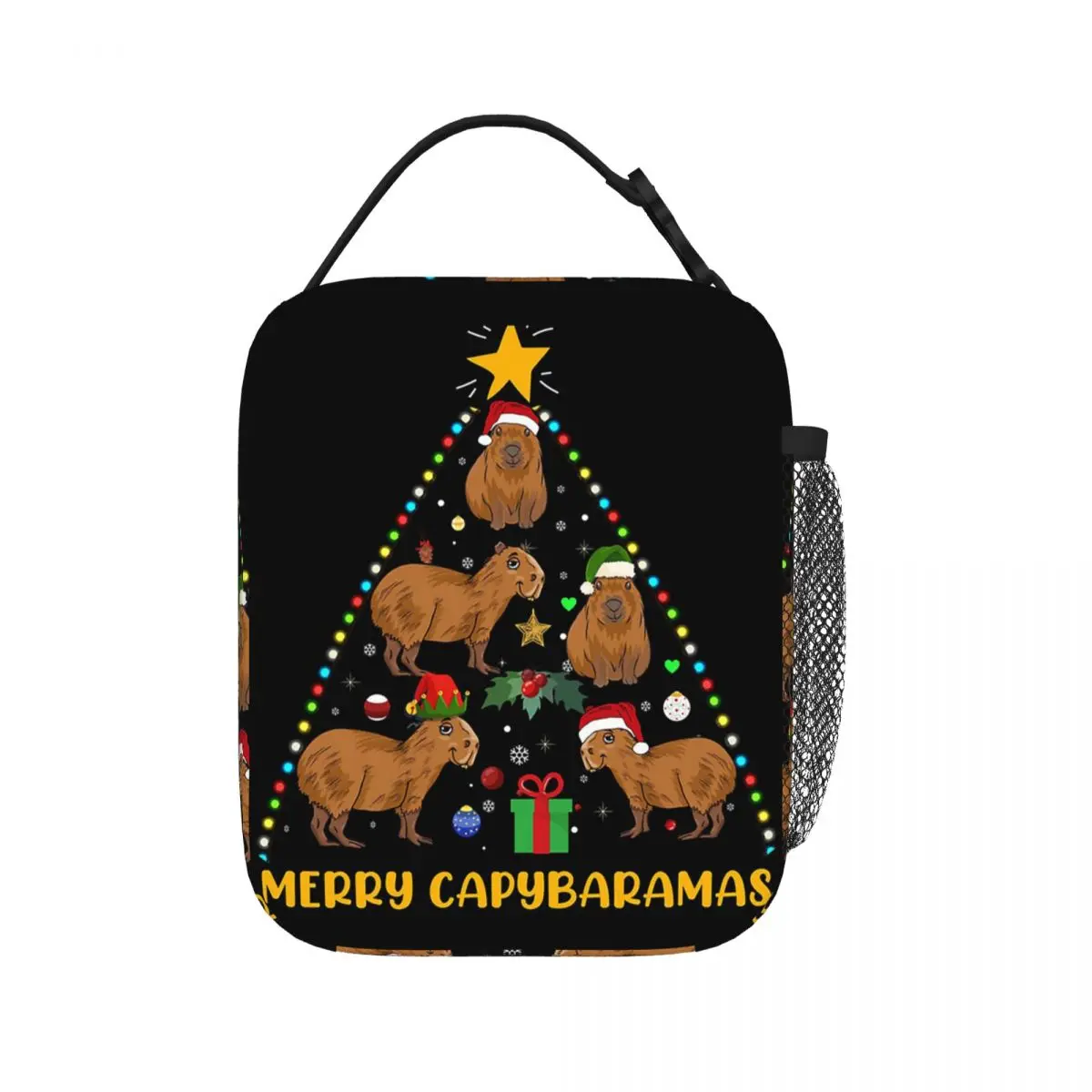

Изолированные сумки д/обедов Merry capybarмас, капибара, Рождественская елка, герметичные сумки для пикника, сумка для обеда для женщин, для работы, для детей и школы