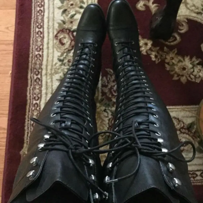 Women High Heel Boots Sexy Over The Knee Boots Women Fashion Cross Lace-Up Winter Warm Knight Thigh Tall Boots