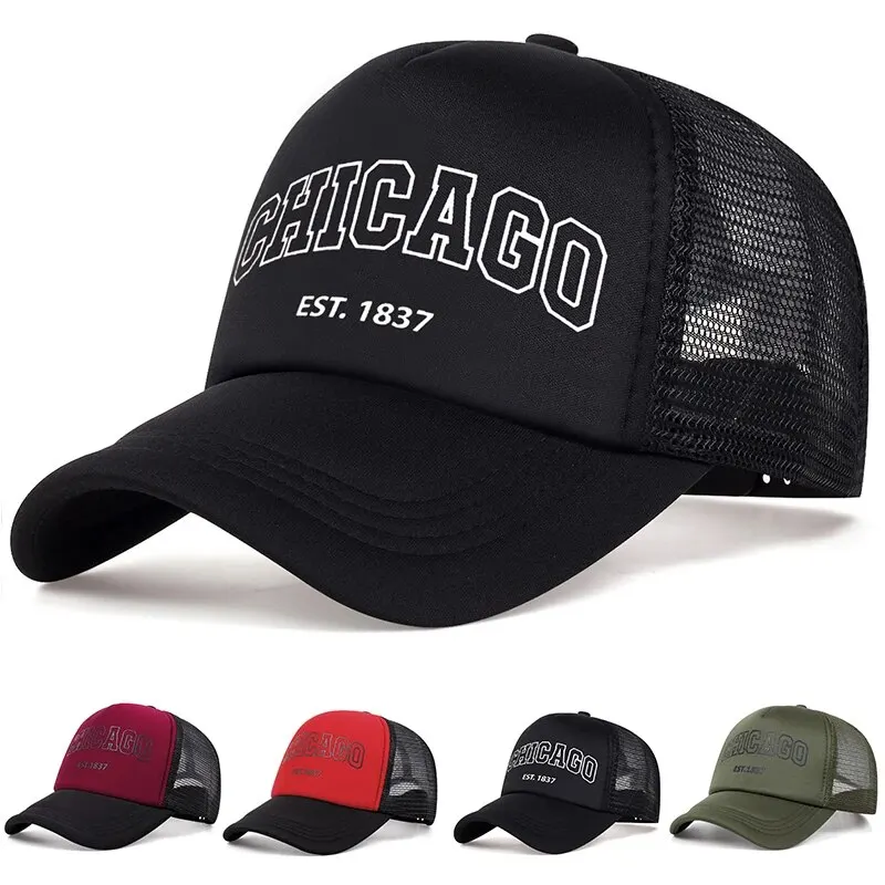 Baseball Cap Summer Men Mesh Outdoor Sport Chicago Letter Snapback For Women Unisex Breathable Hip Hop Trucker