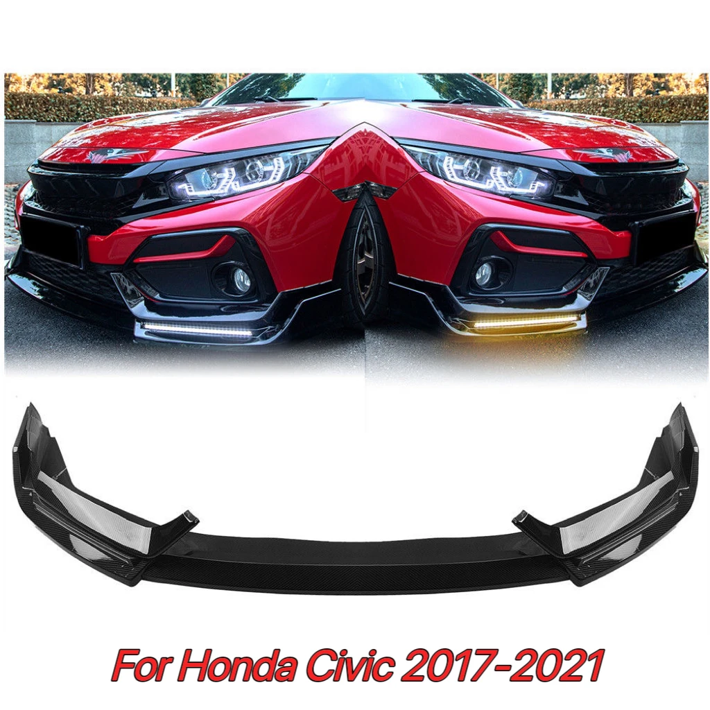 

Передний спойлер бампера губа для Honda Civic Si Hatchback 2017-2021 10th FK7 Fk8 глянцевый черный сплиттер со световым оформлением