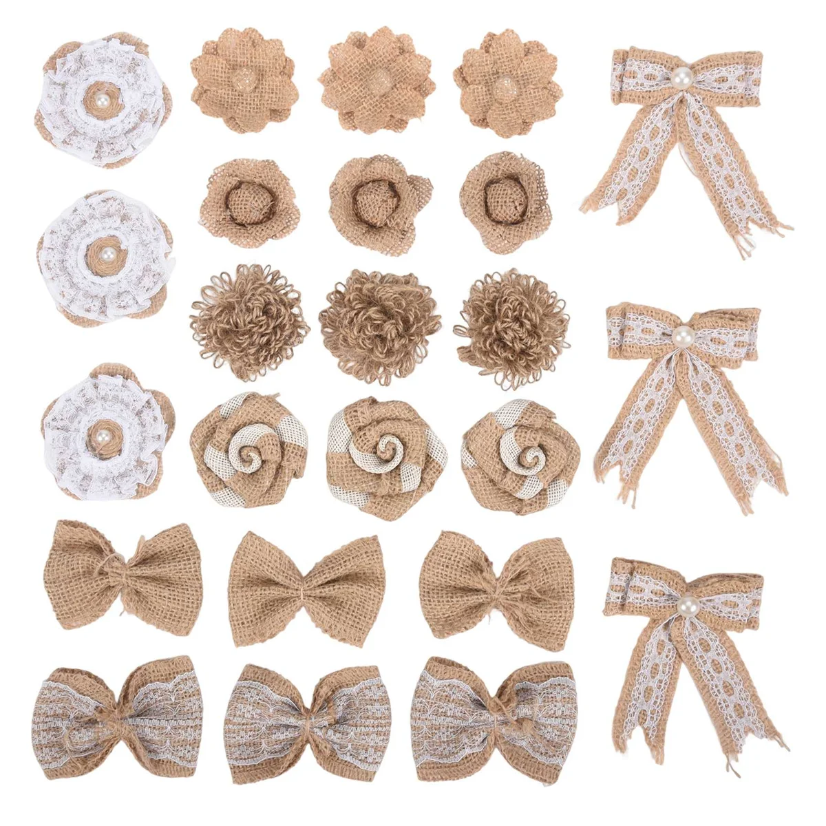 

24Pcs in 1 Set Burlap Flower Vintage Handmade Linen Materials Jute Flower Decoration for Wedding Christmas DIY