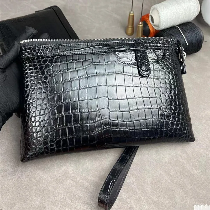 

Authentic Crocodile Belly Skin Businessmen Wristlets Bag Phone Holder Clutch Genuine Alligator Leather Male Large Card Purse