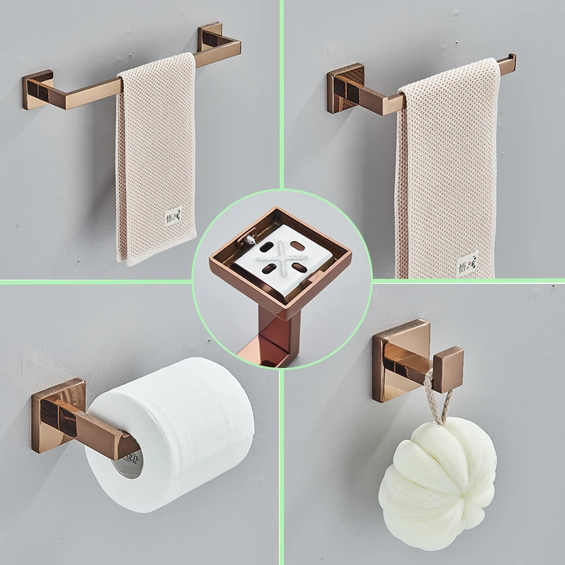 Description Picture 4 of itemBathroom Rose Gold Hardware Set Stainless Steel Robe Hook Towel Bar Toilet Roll Paper Holder Towel Ring Bathroom Accessories