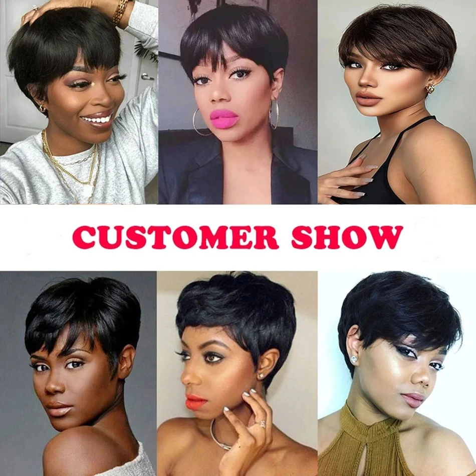 Parrucca Pixie Cut in capelli umani, parrucche bob corte in veri capelli umani, parrucche Pixie realizzate a macchina per donne, taglio corto a strati, parrucche lisce - immagine 5