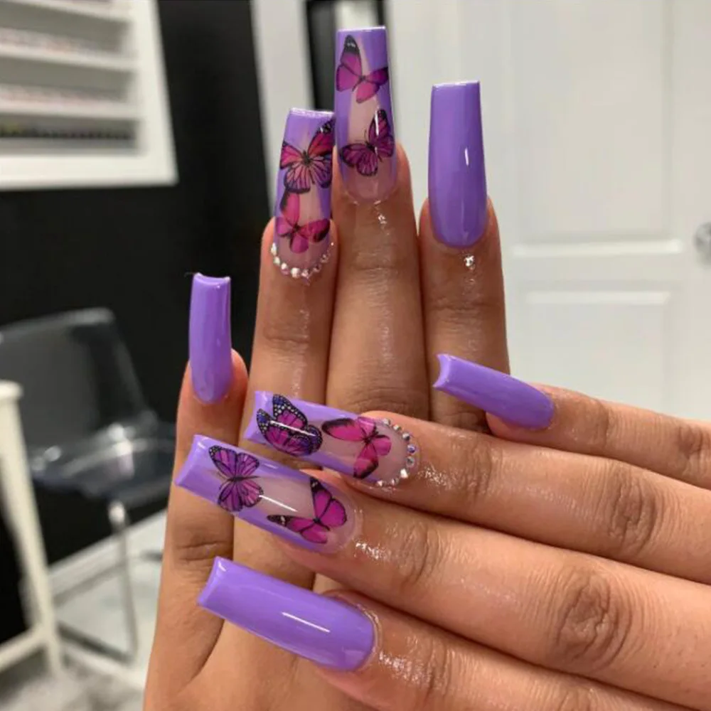 Purple Butterfly V Shaped French Removable Jelly Gel Enhancements Fake Nails  Press On Nails Full Cover Detachable Fingernails| | - AliExpress