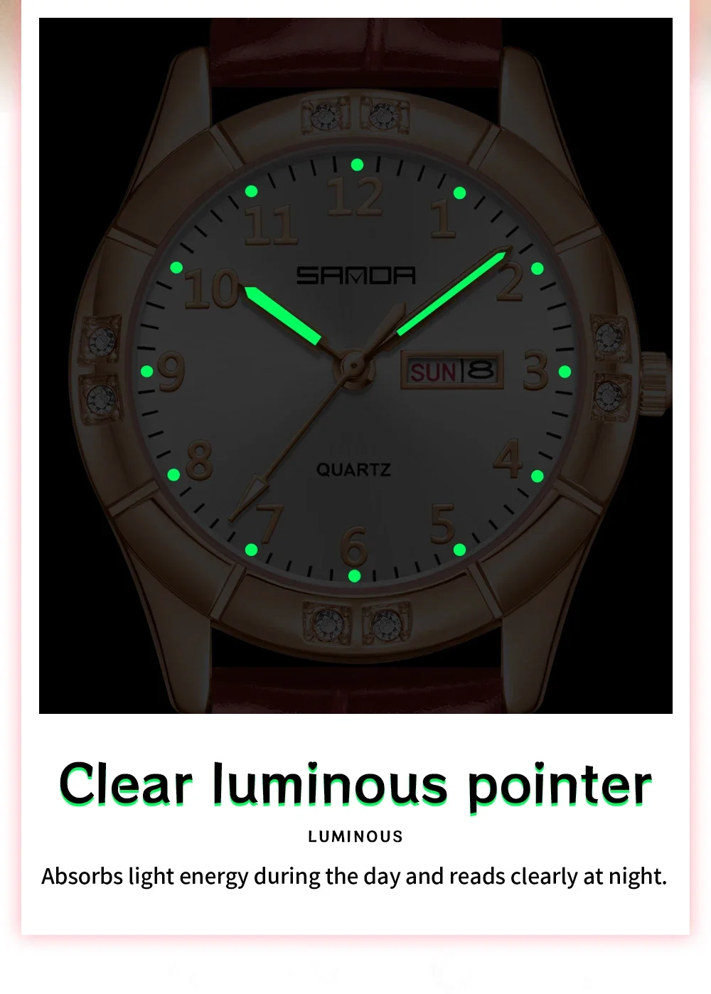 Elegant Korean Vintage Leather Quartz Watch for Women - Waterproof with Luminous Diamond Accent