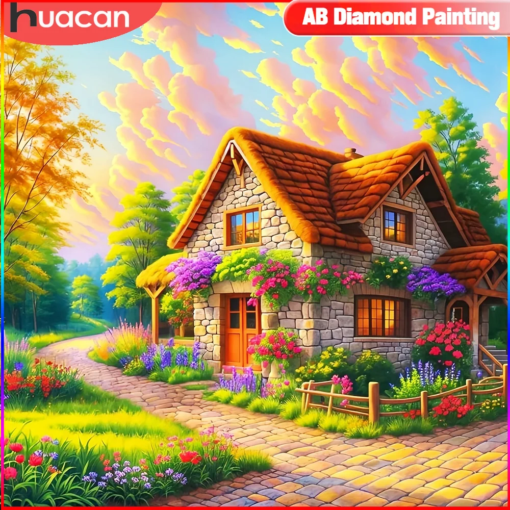 HUACAN Diamond Embroidery House Cross Stitch Mosaic Landscape New Arrival Painting 5D DIY Full Square Round Handmade Gift