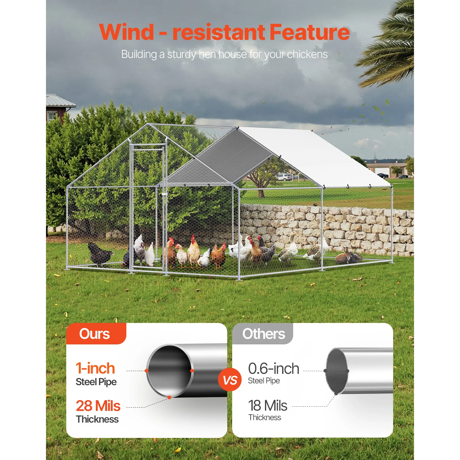 SucceBuy Large Metal Chicken Coop with Roof & Lock 3