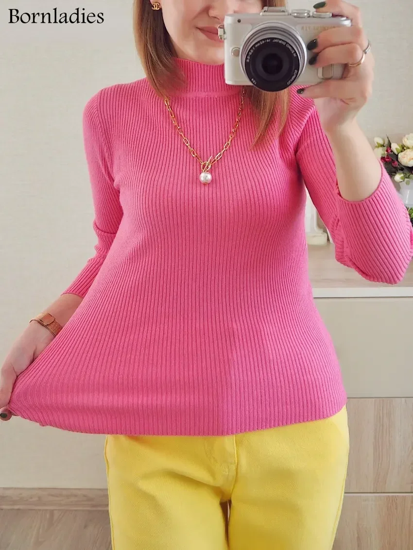 Bornladies Autumn Winter Basic Turtleneck Knitting Bottoming Warm Sweaters 2025 Women's Pullovers Solid Minimalist Cheap Tops