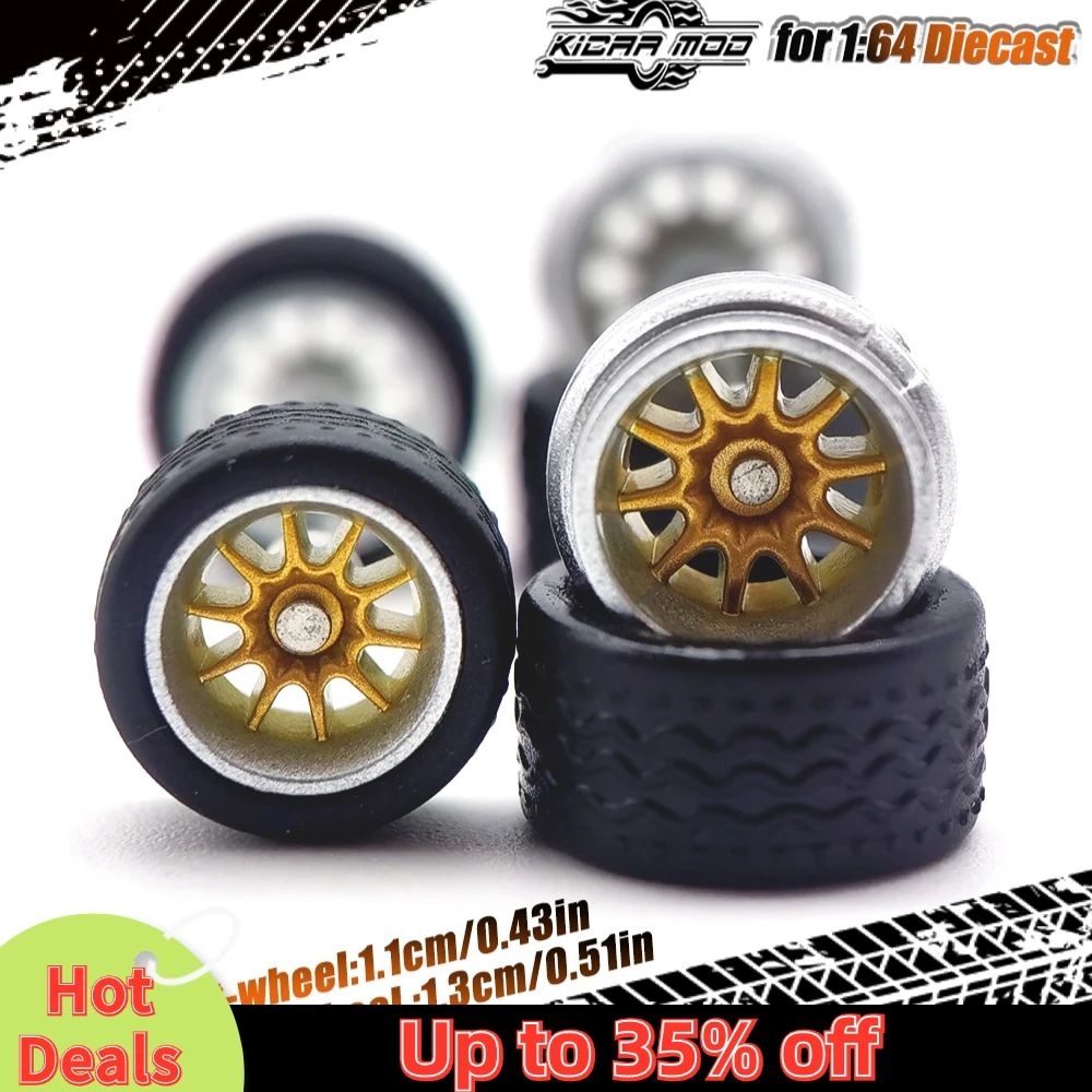 1/64 Wheels with Rubber Detachable tread pattern Tires Refitting Parts for Model car Hot Wheels Matchbox Tomica D:11mm+13mm 1Set 4