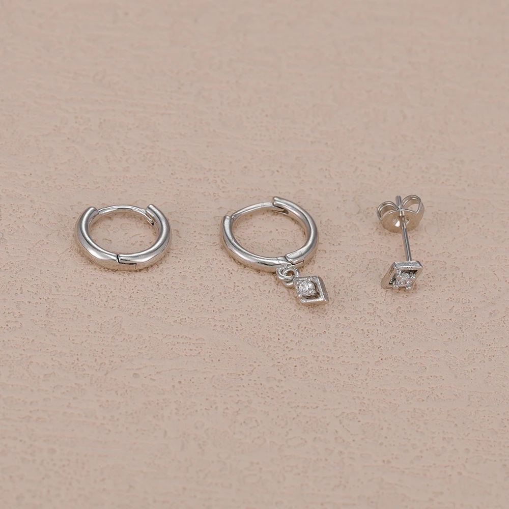 3PCS 14K vergoldet Quadrat Zirkon Ohrring Set für Frauen Edelstahl Anhänger Charms Huggies Ohrring Punk Unisex Rock Schmuck – Detail 8