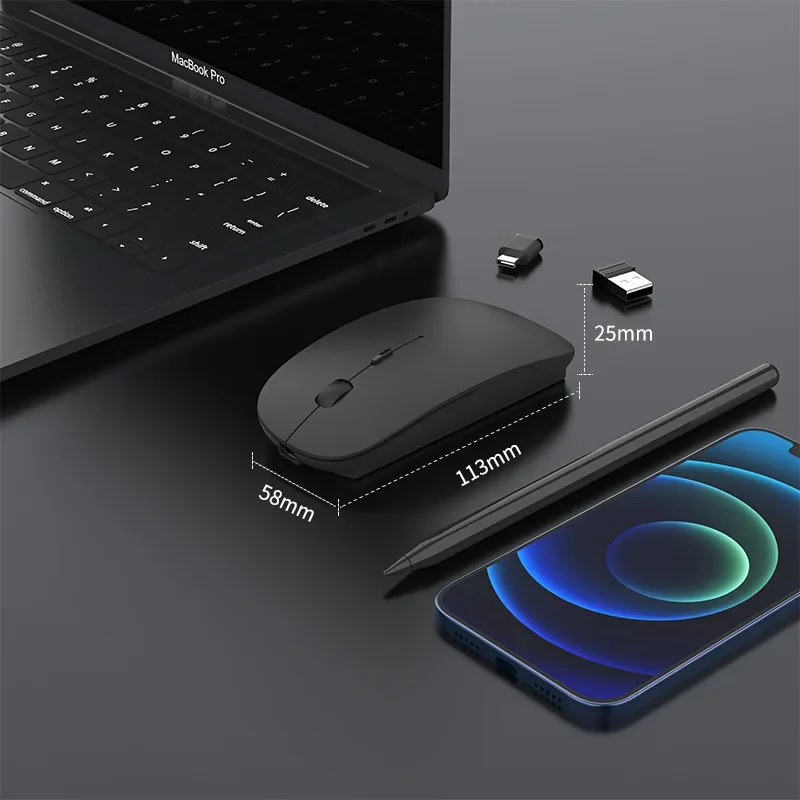Charging Type-c Wireless Mouse +USB Dual Receiver Mute Ergonomic Design 1000/1200/1600 Three-speed DPI