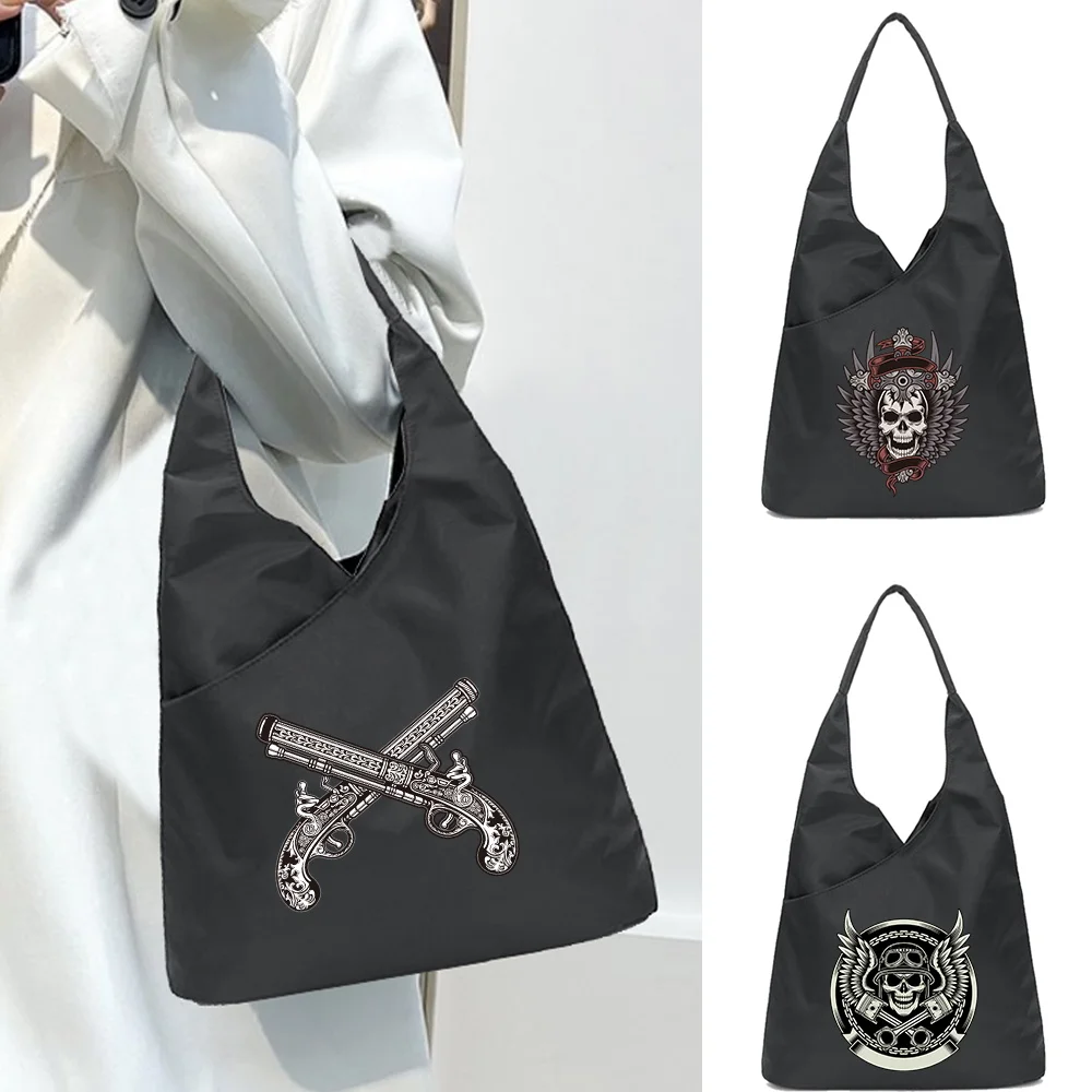 Handbag for Girl Tote Bag Soft Environmental Cosmetic Storage Reusable Harajuku Style Cute Skull Series Print Small Sundries Bag