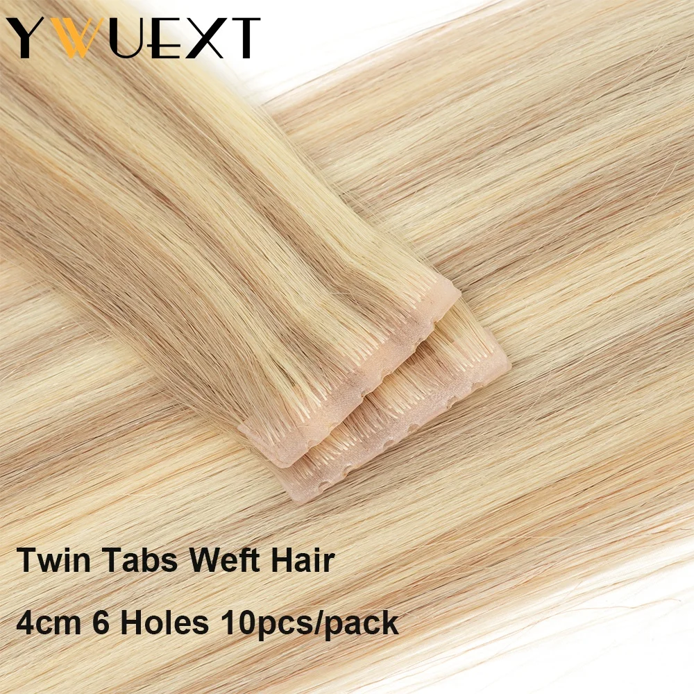 YWUEXT 16'' 20'' 24'' Invisible PU Hole Weft Hair Twin Tabs Human Hair Bundles Straight Machine Remy Extension 10pcs/pack
