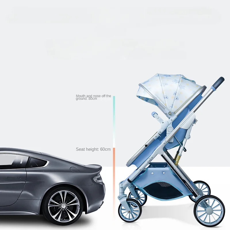 Baby Stroller Can Sit or Lie Down Folding Four Wheels Cart High View Shock Absorption Newborn
