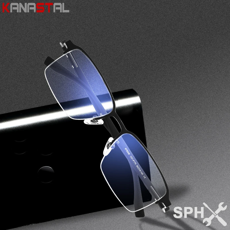 

Women Men Blue Light Blocking Reading Glasses Titanium Box Eyeglasses Half Frame Prescription Optics Myopia Presbyopic Eyewear